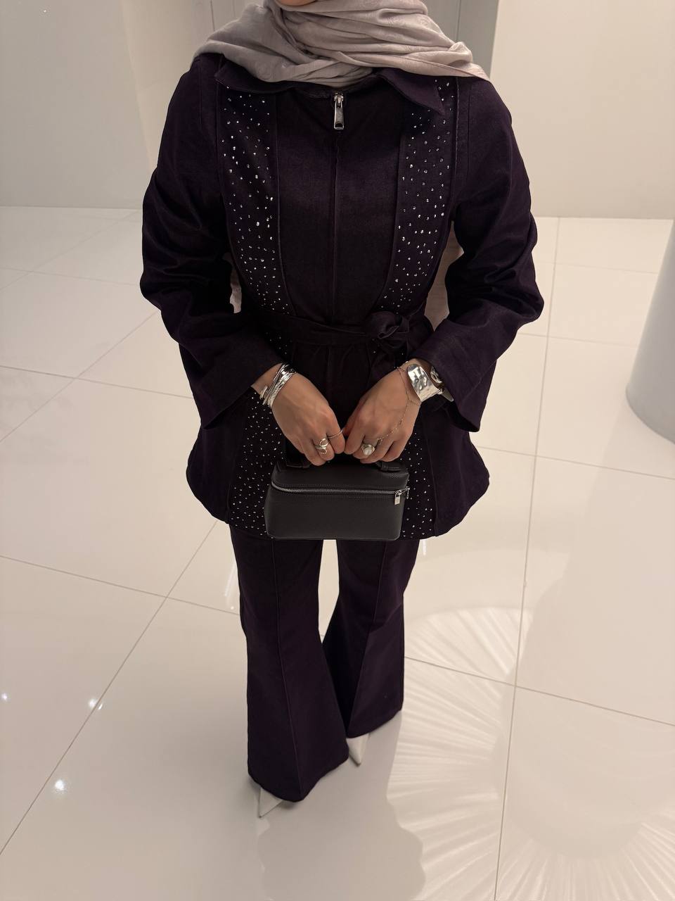 Zip-Up Stone Detail Two-Piece Set