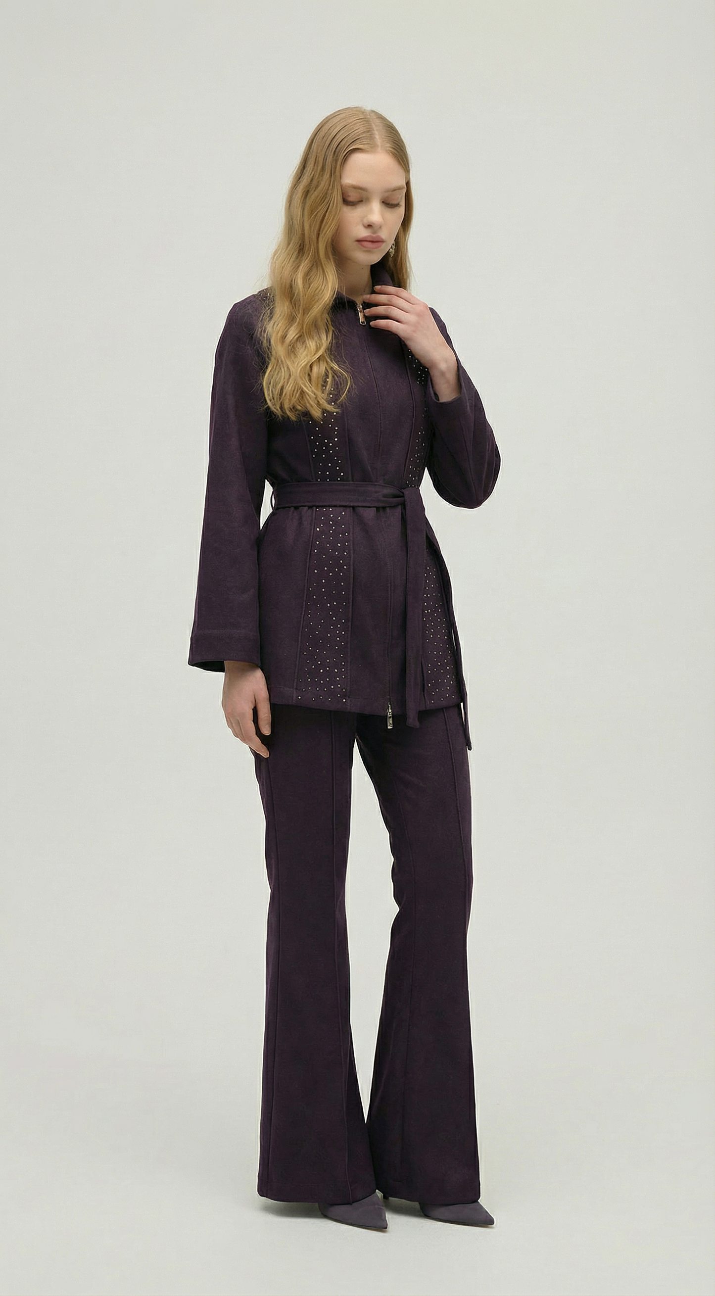 Zip-Up Stone Detail Two-Piece Set