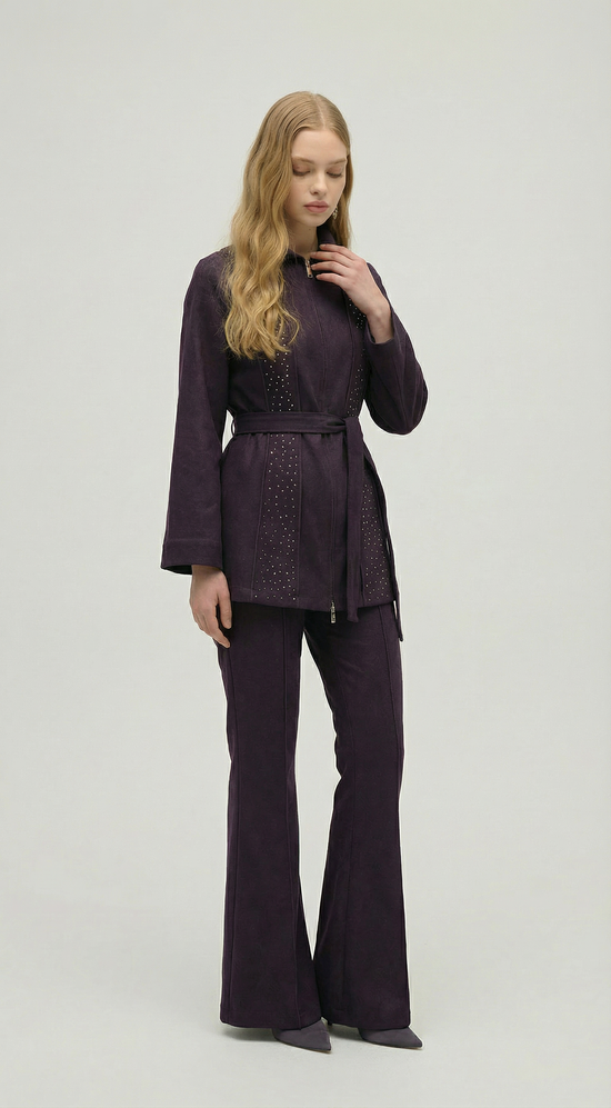 Zip-Up Stone Detail Two-Piece Set