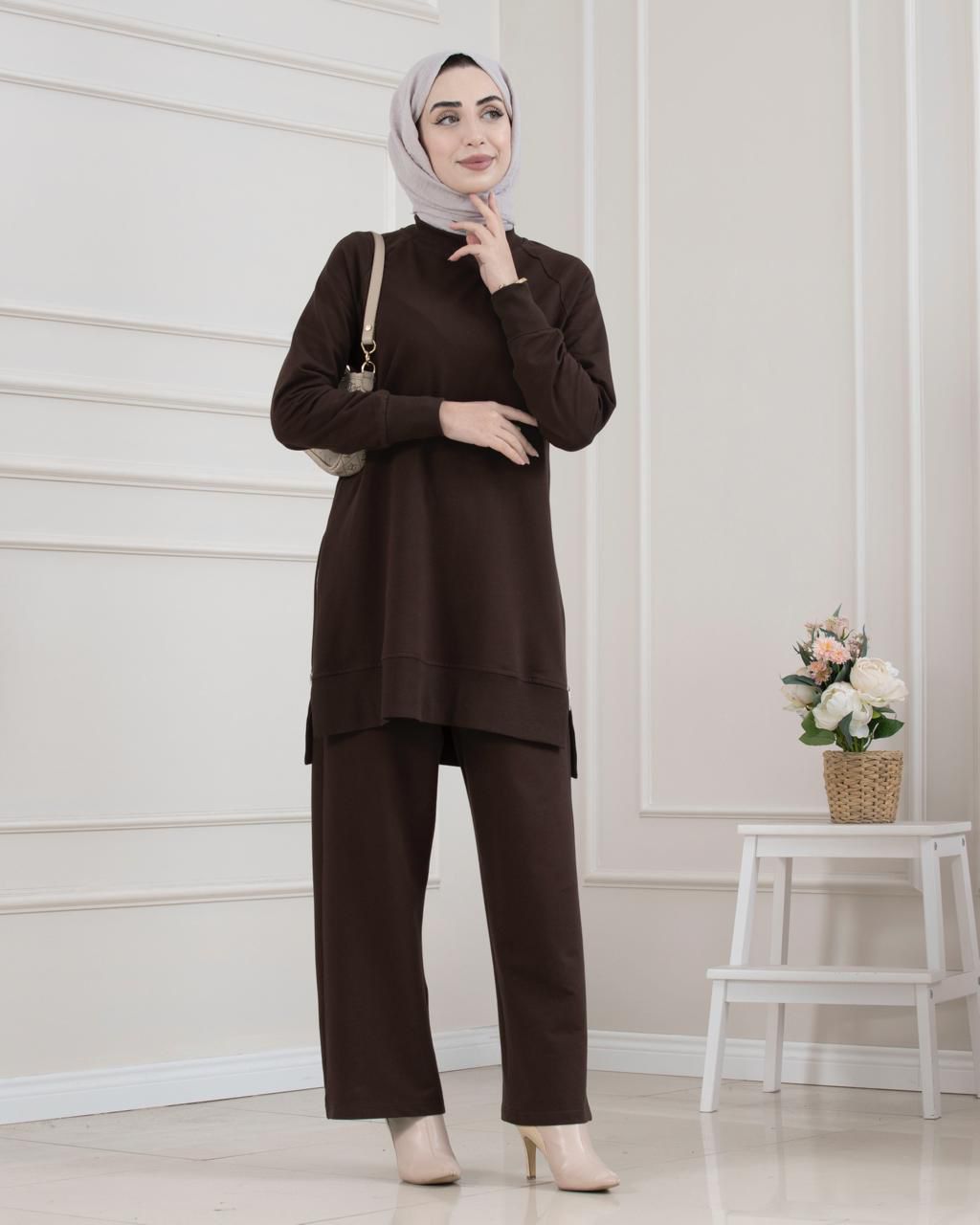 Mocha Longline Tunic & Trouser Set