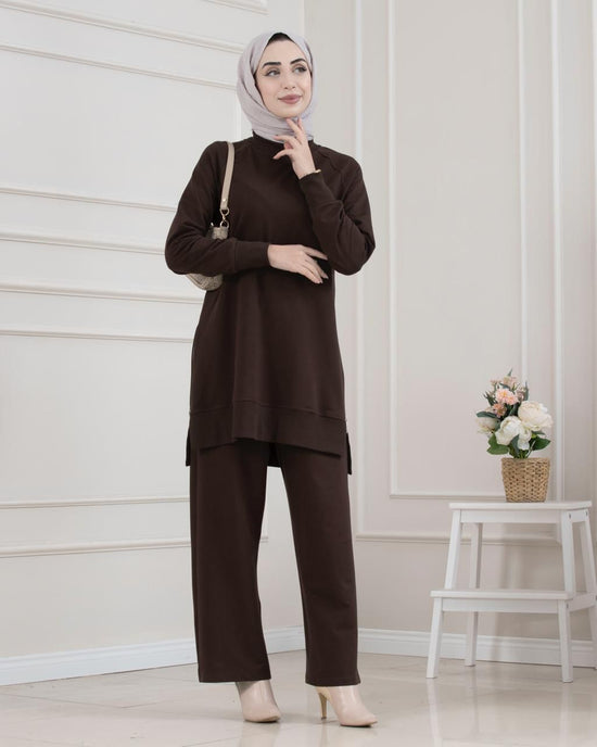 Mocha Longline Tunic & Trouser Set