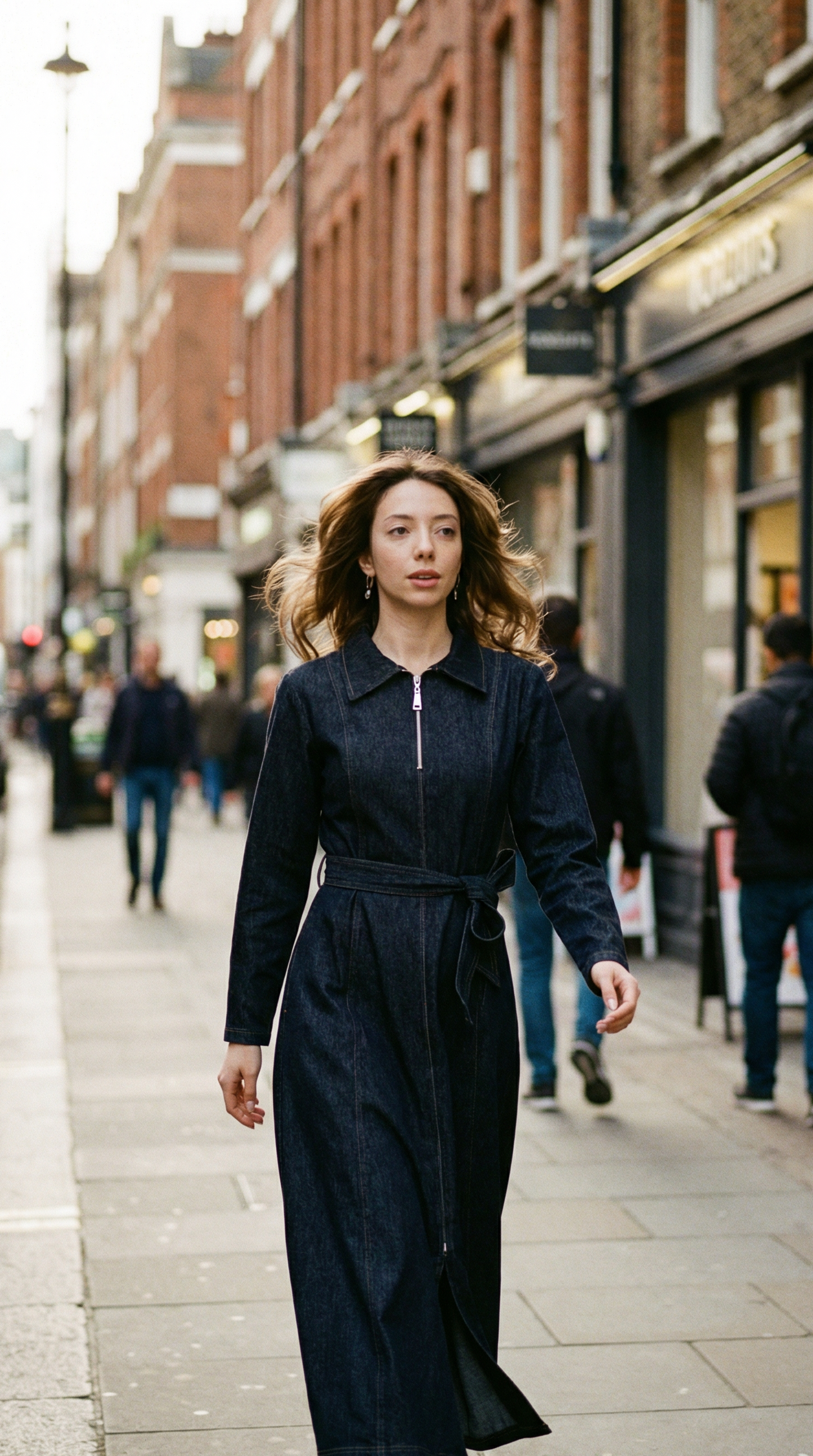 Fermuar Detaylı Kot Elbise