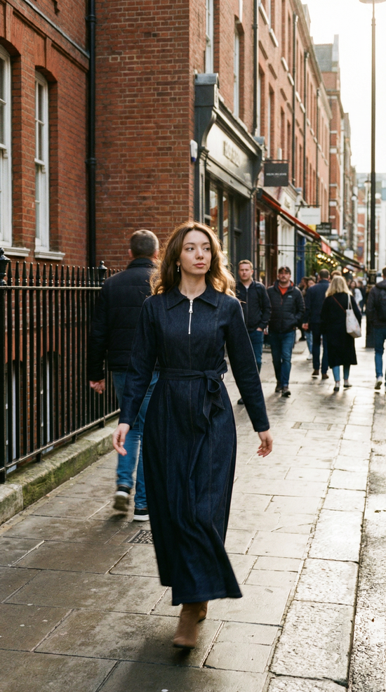 Fermuar Detaylı Kot Elbise